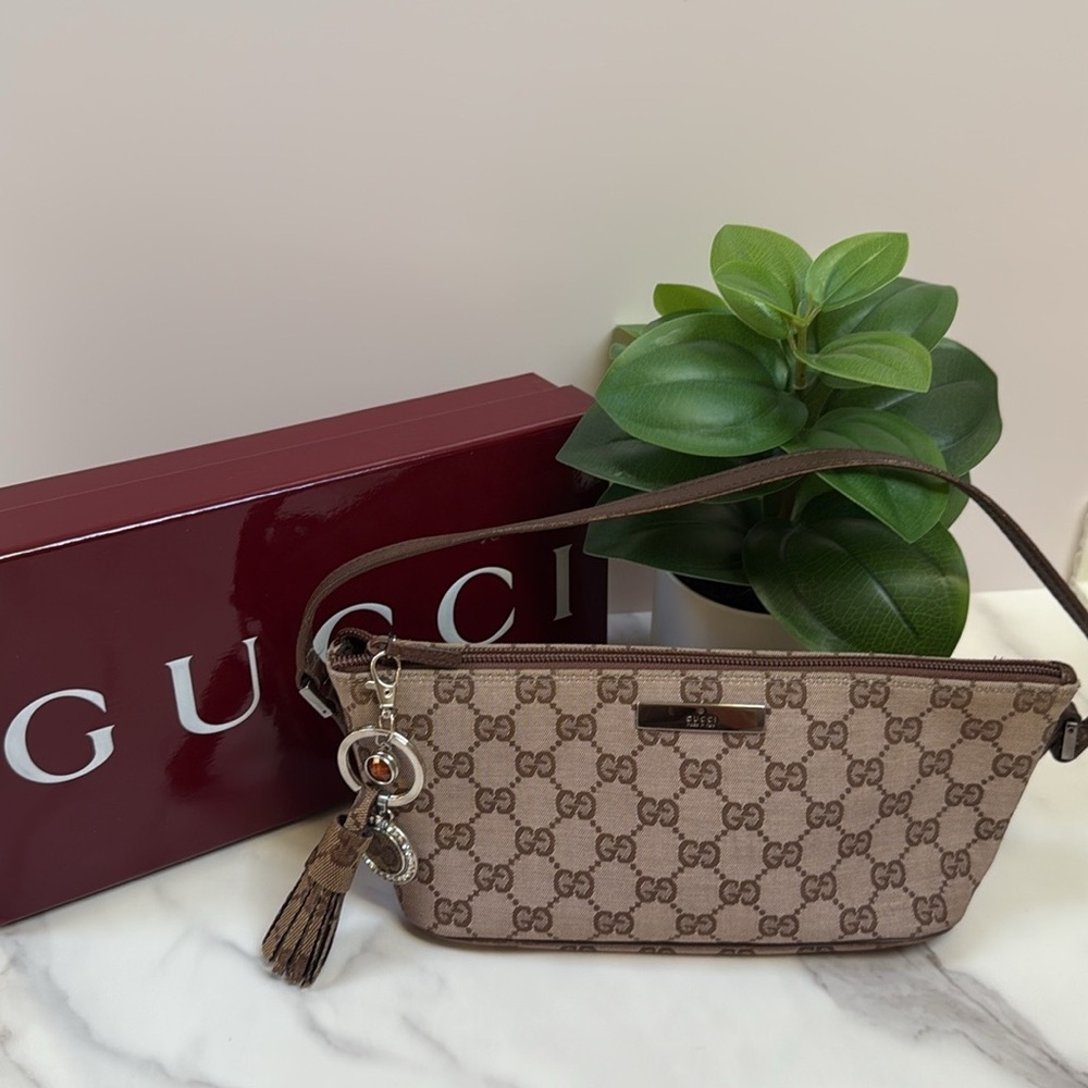Gucci Brown and Cream Monogram pouchette